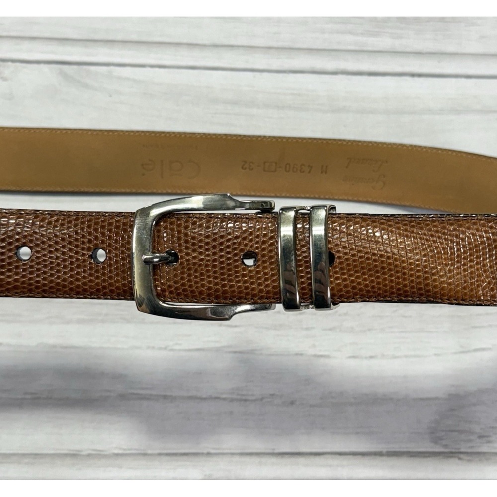 Cale Dress Belt Mens 32 Brown Lizard Reptile Silver Chrome Buckle 4390 Spain